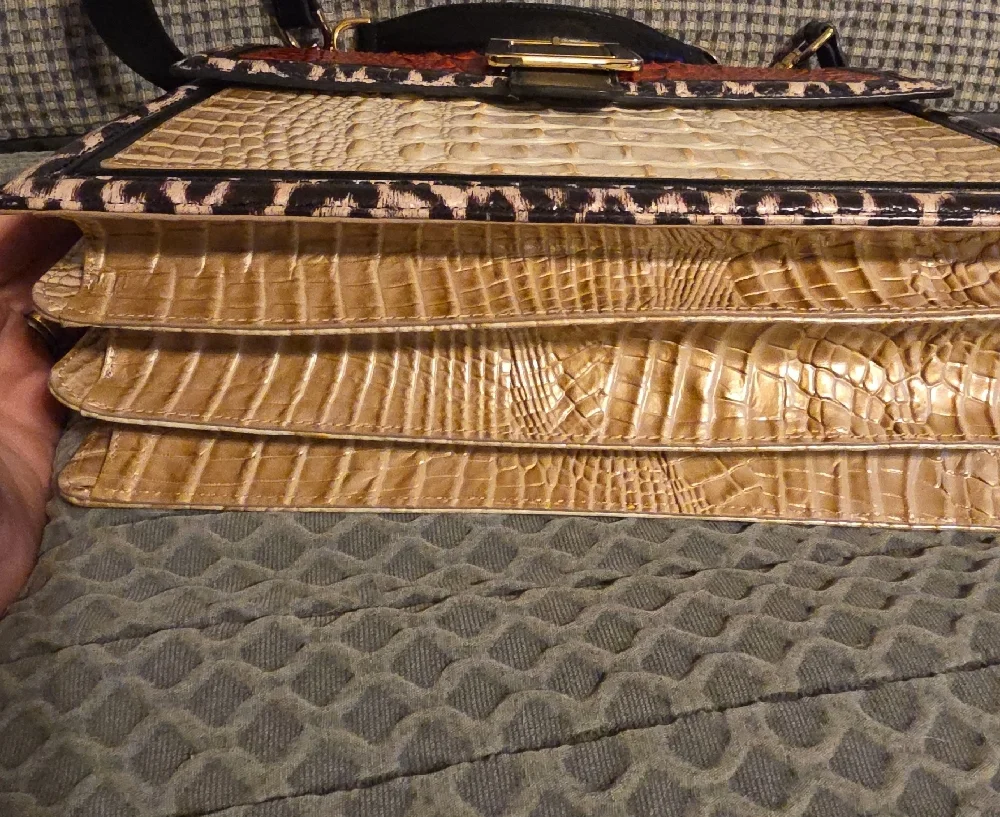 Brahmin Red and Cream Croc-Embossed Satchel - Picture 3 of 8